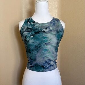 ATHLETA Conscious Crop Green Blue Tie Dye Printed SPORTS BRA Tank Size XL D-DD+